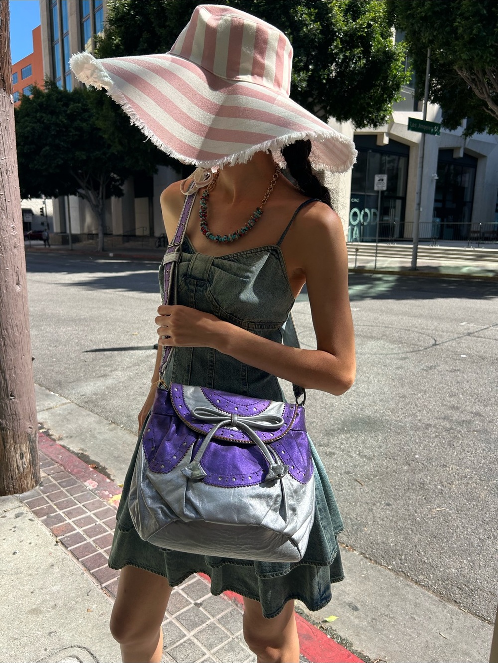 Stylish Purple & Silver Shoulder Bag from recycled leather.